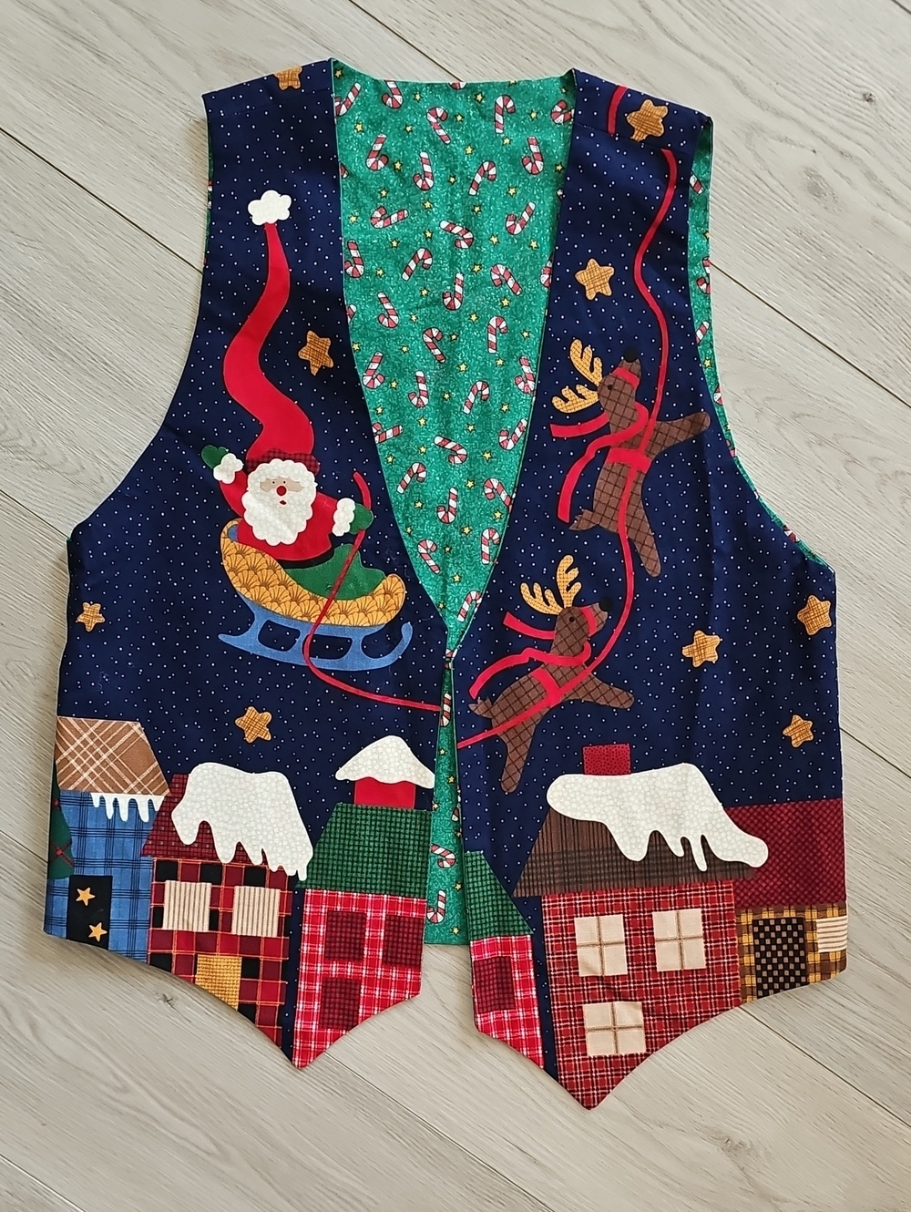 Vintage 90s Handmade Folk Art Reversible Christmas Vest, Small